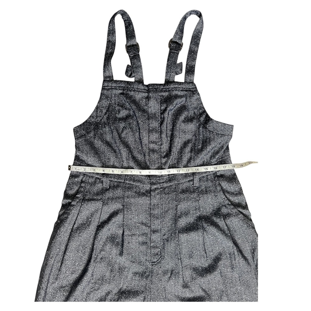 Free People Silver Herringbone Wide Leg Overalls Relaxed Jumpsuit Boho Size (M) - Picture 5 of 14